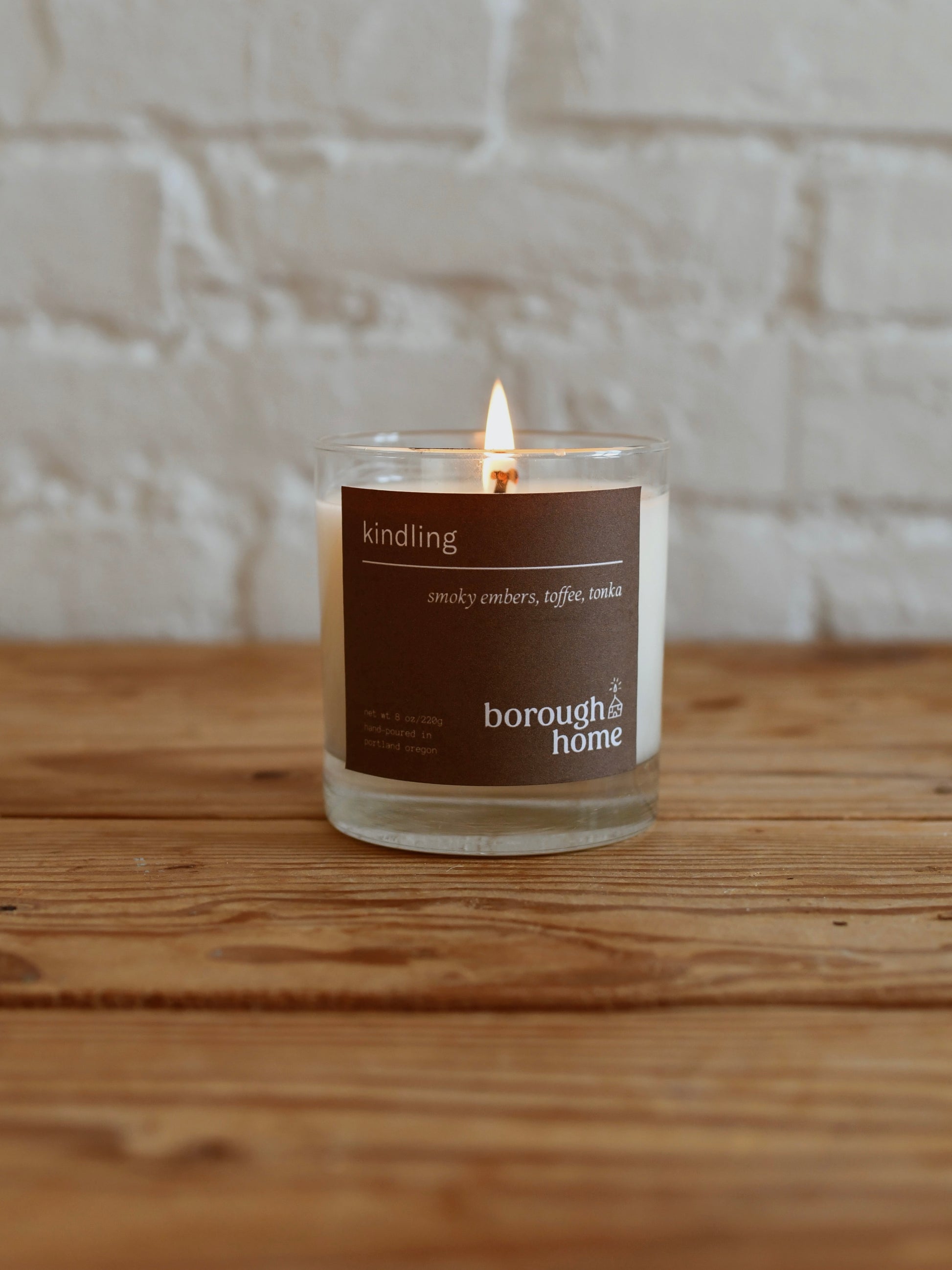 Kindling Scented Candle, against a plain background, front view.